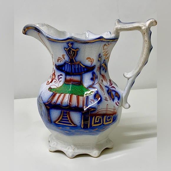 19th Century Antique Gaudy Welsh PAGODA Scalloped Footed Lustreware Pitcher Jug - Picture 14 of 16